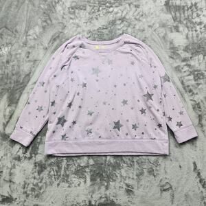 Xersion Sweatshirt Womens XXL Purple Silver Metallic Foil‎ Star Pullover Casual